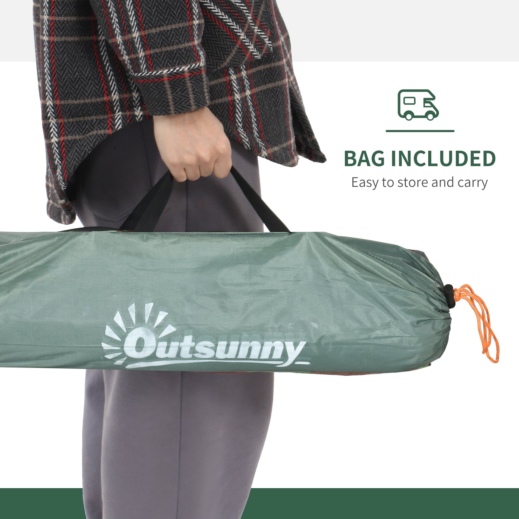 Outsunny 2 -seater camping curtain with hinge door, mosquito net and transport bag, 206x185x120cm, green - Borgè