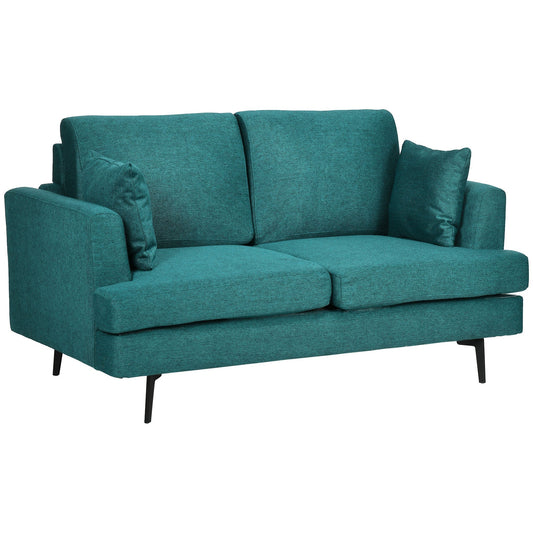 Modern 2 seater sofa with fabric covering and thick padding, 160 x 87 x 87cm, green