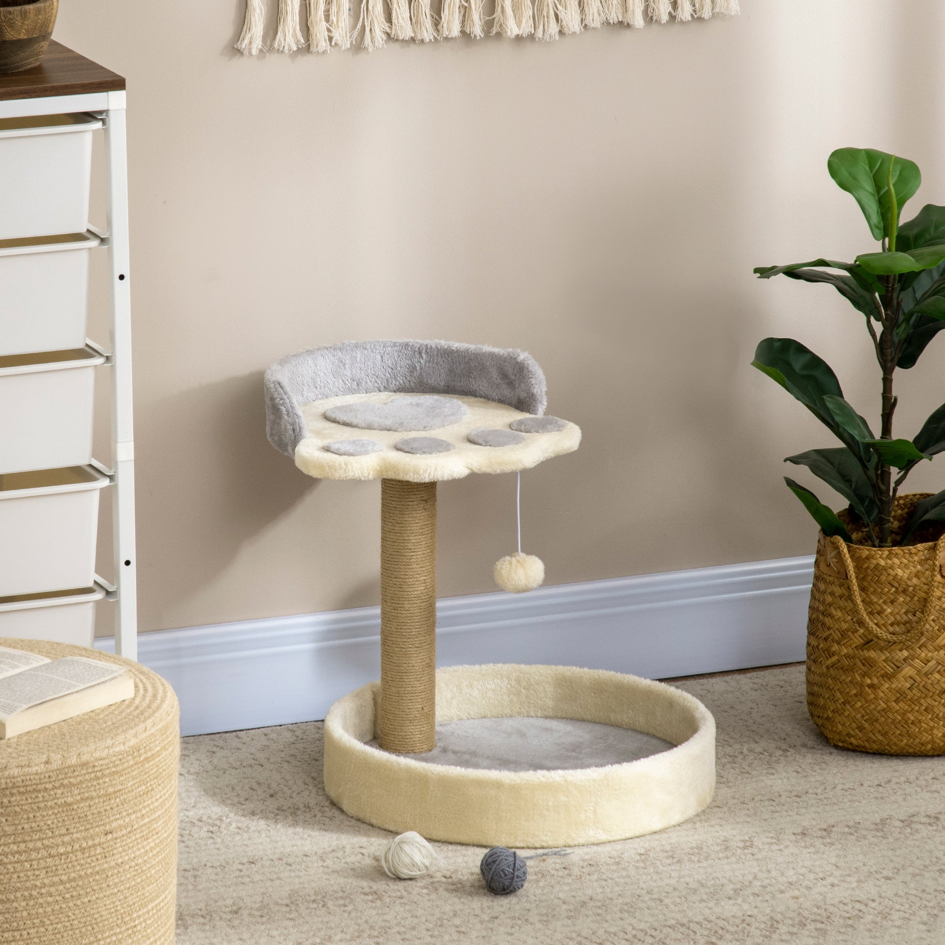 POPZ | Cat Tree for cats with Scratch Pole | 41x41x44 cm, grey and beige - Borgè