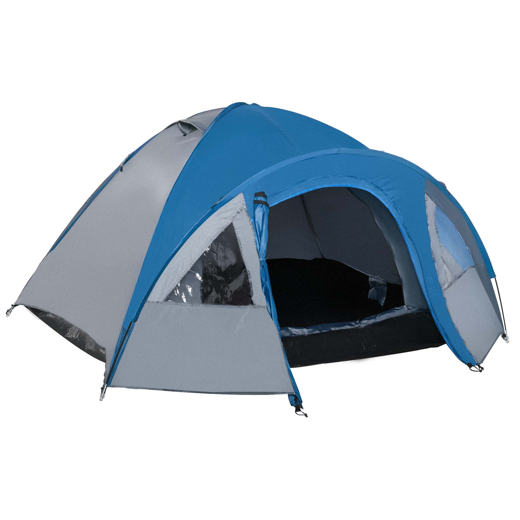 Outsunny camping tent 4 seats with pockets and hook, in polyester and fiberglass, 3x2.50x1.30 m, blue - Borgè