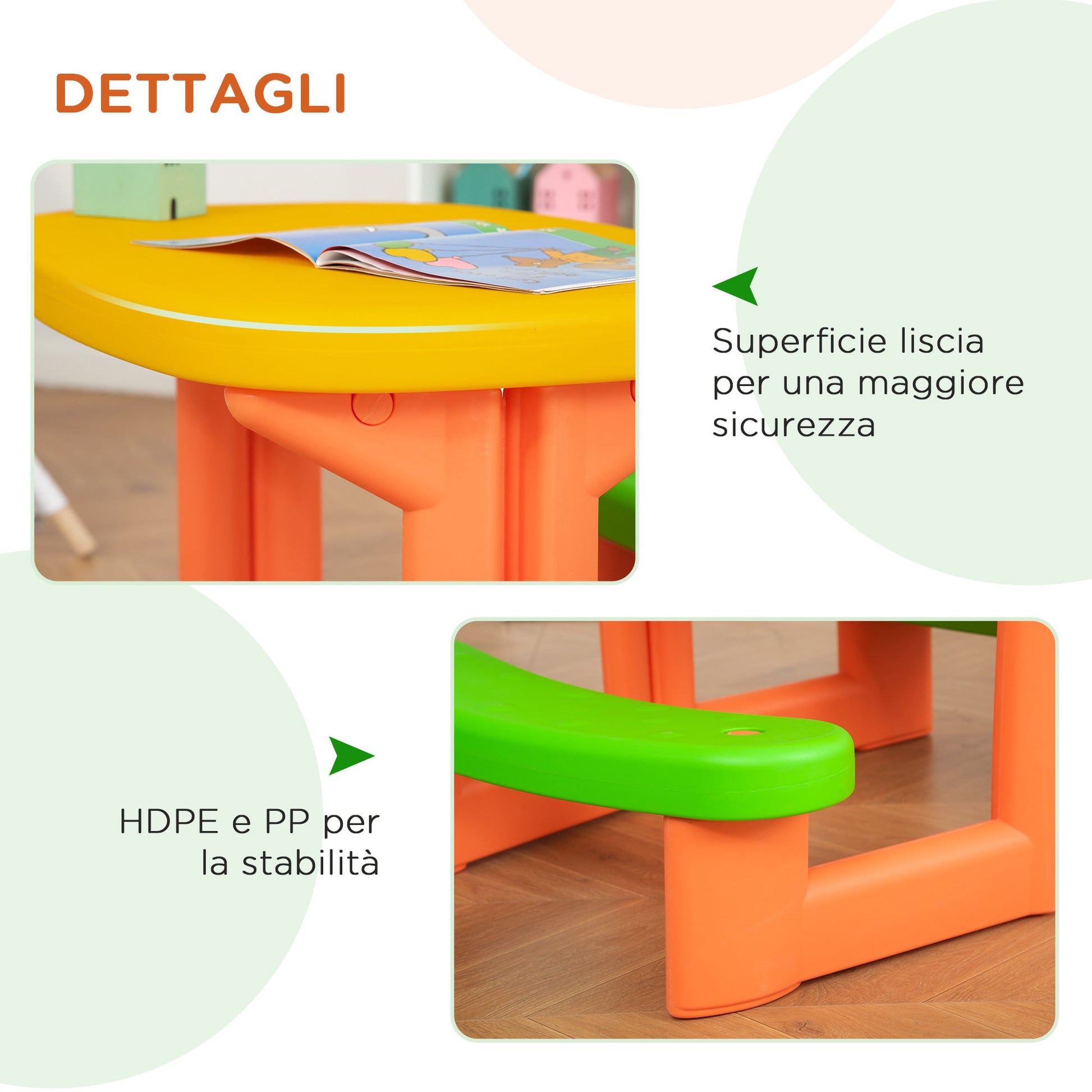 Outsunny picnic table for 2 3-6 year old children with 2 benches, for outdoor and interior, multicolor - Borgè