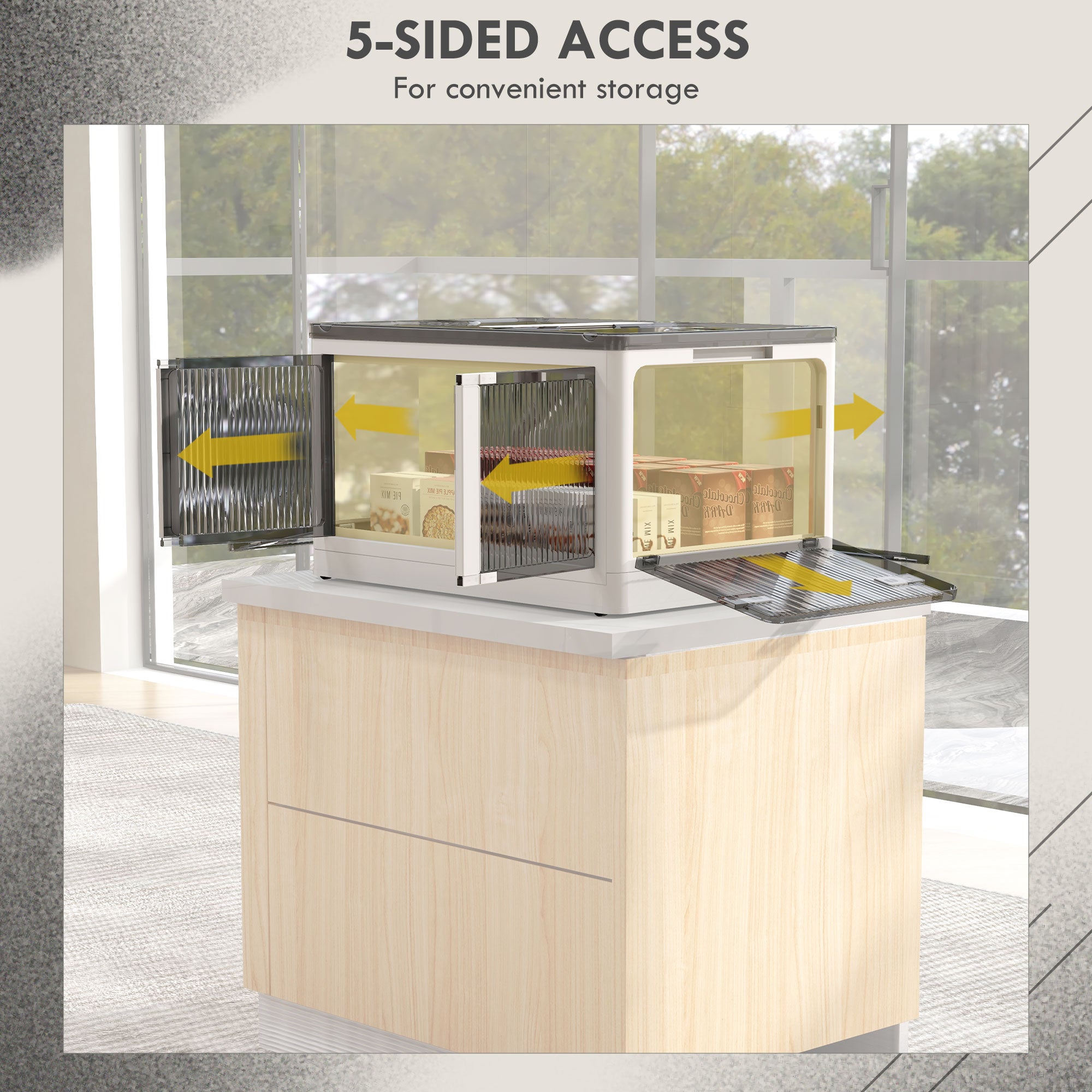 Homcom plastic container with stackable and folding lid from 69l, 5 openings and wheels, white - Borgè
