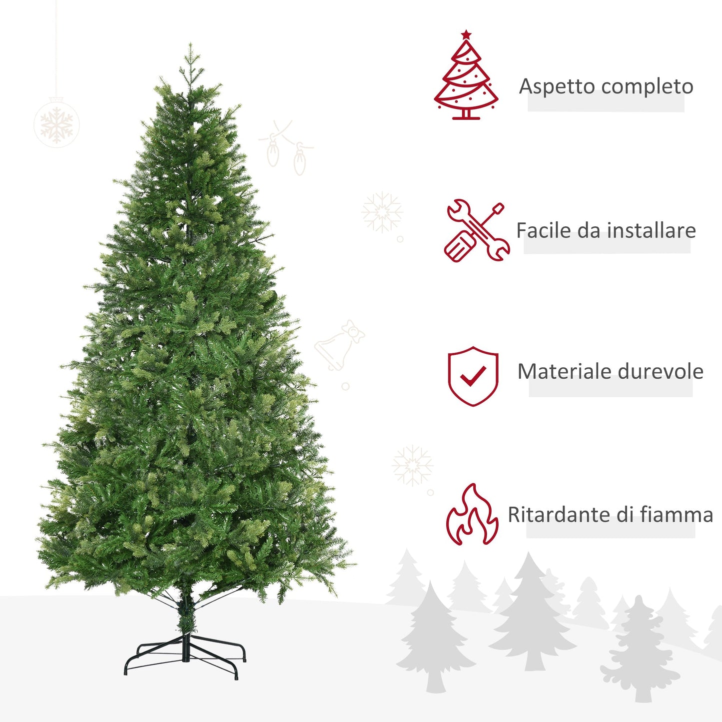 Christmas Tree with Metal Base | 228 cm Artificial Fireproof Christmas Tree for Indoors with 2056 Branches and Metal Base, Ø124x228 cm, Green - Borgè