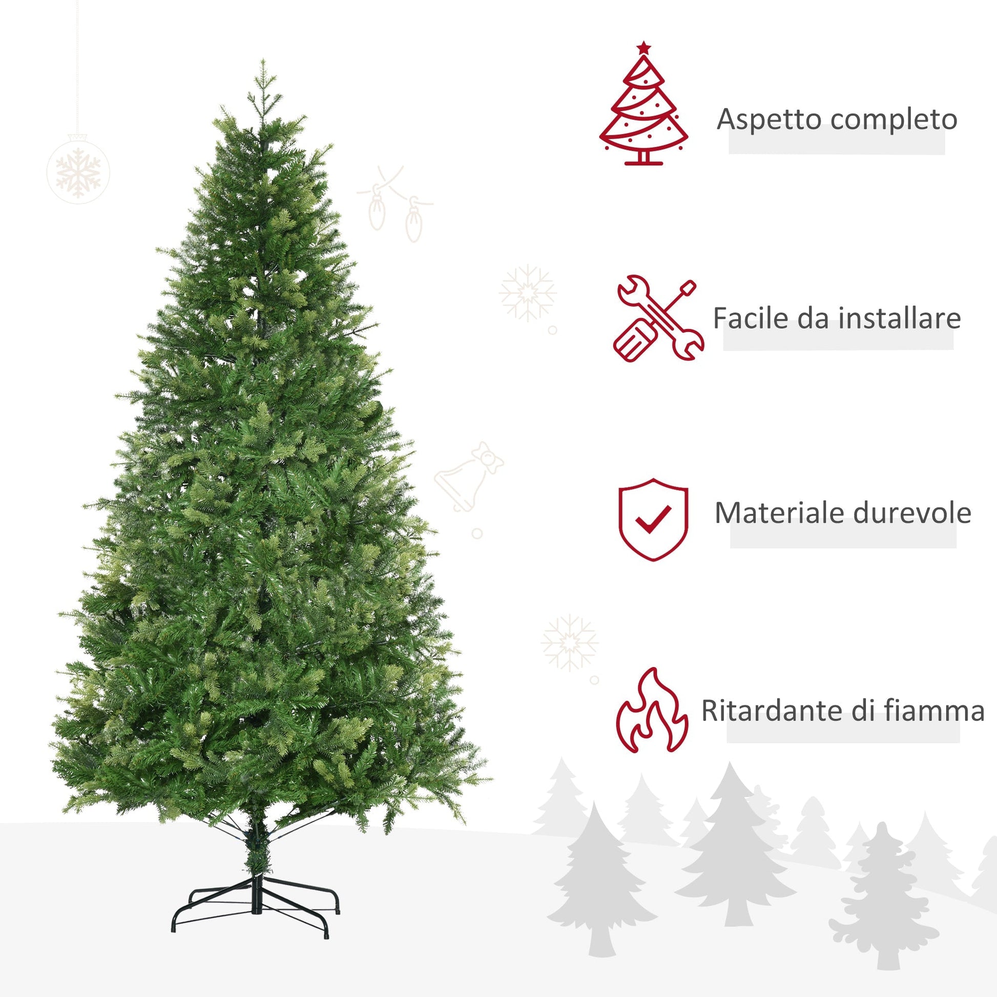 Christmas Tree with Metal Base | 228 cm Artificial Fireproof Christmas Tree for Indoors with 2056 Branches and Metal Base, Ø124x228 cm, Green - Borgè