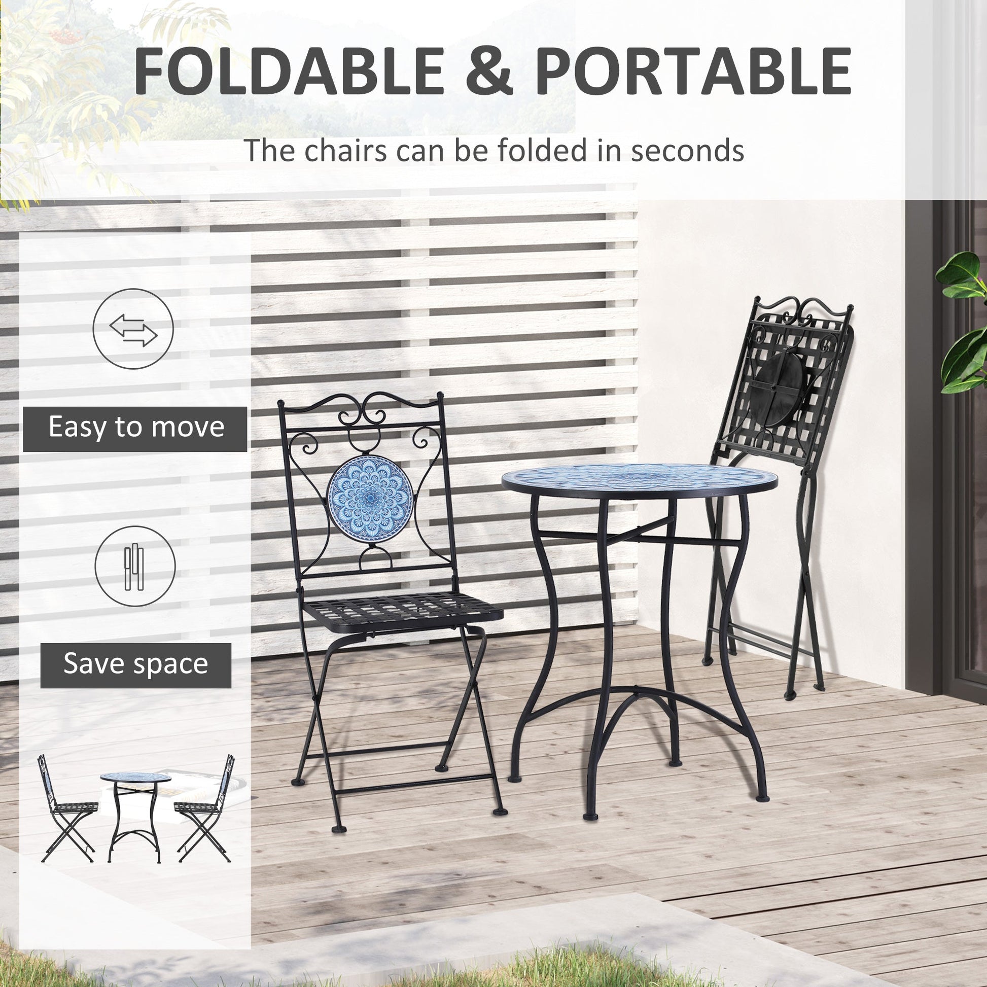 CRYSTAL BLUE | 3Pcs Garden Table and Chairs - Borgè