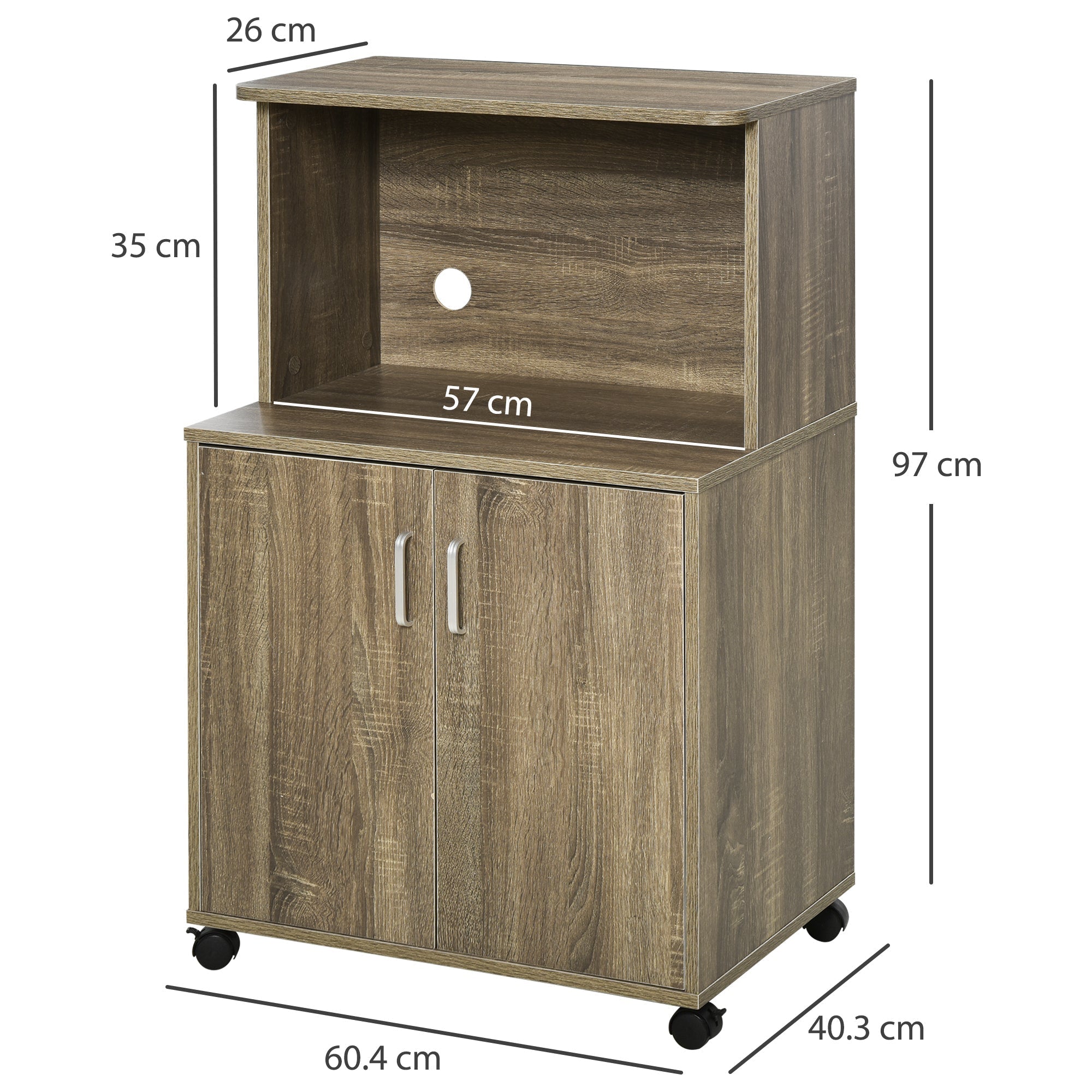 Miglio Multiuse kitchen with 4 wheels, locker and microwave shelf, 60.4x40.3x97cm - wood - Borgè