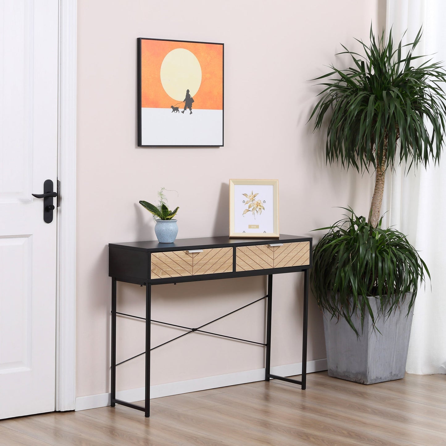 ALEA | Modern Console Table for Entrance and Living Room with 2 Metal Drawers 100x30x75cm - Black