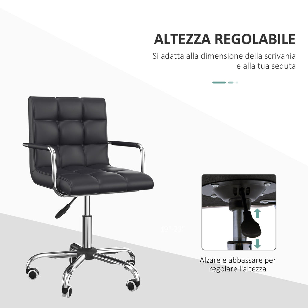 Office chair in black-like with 5 swivel wheels, padding and adjustable height, 52.5x54x84-99cm - Borgè