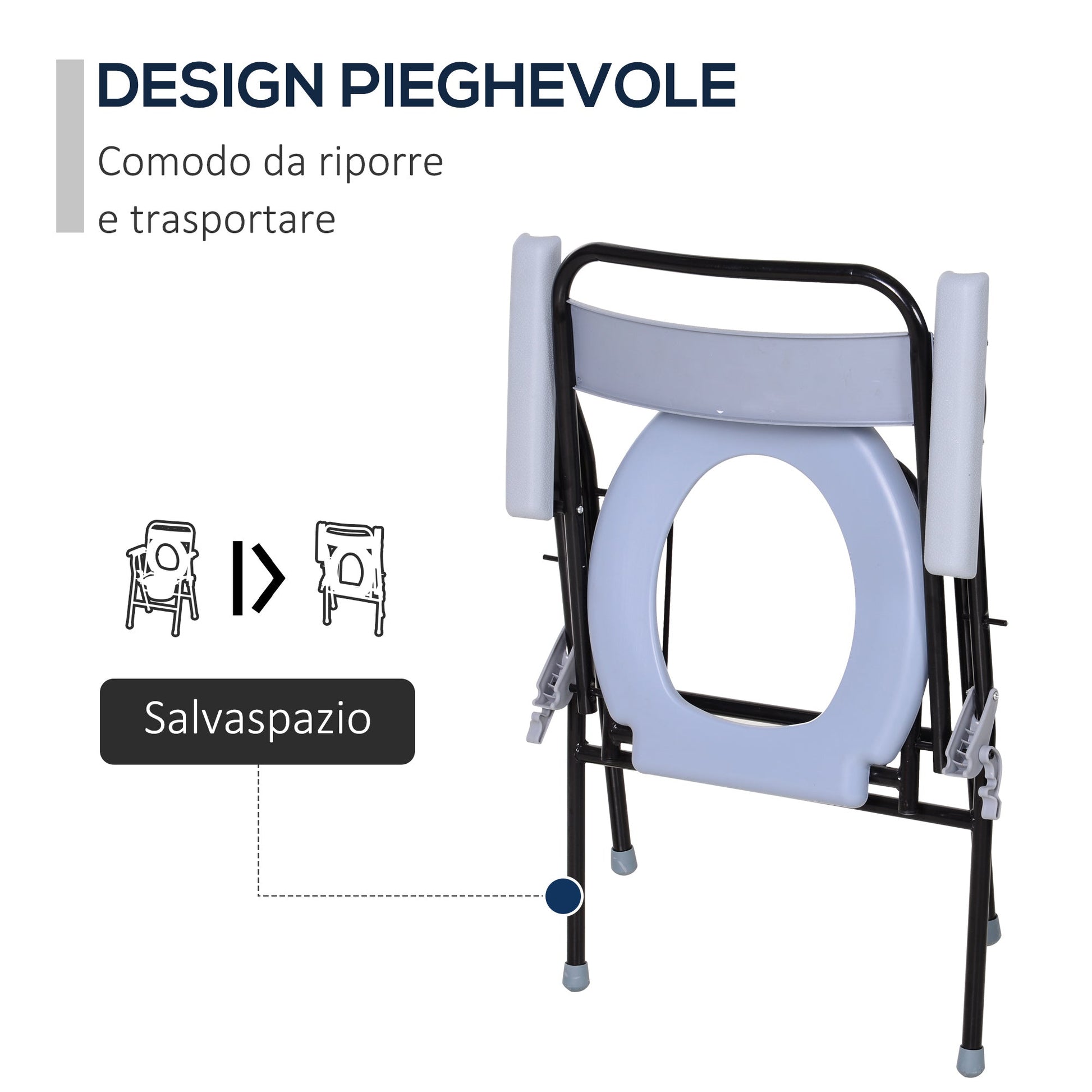 ECARE | Foldable WC chair with removable pot for the elderly and disabled in iron and plastic tubes | 52x50x75cm - Borgè