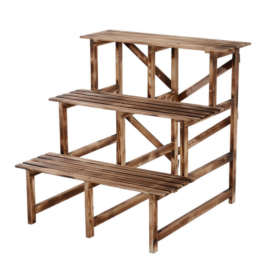 Outsunny Scaletta Fioriera Garden holder with 3 fir wood shelves, 80x80x80cm - Borgè