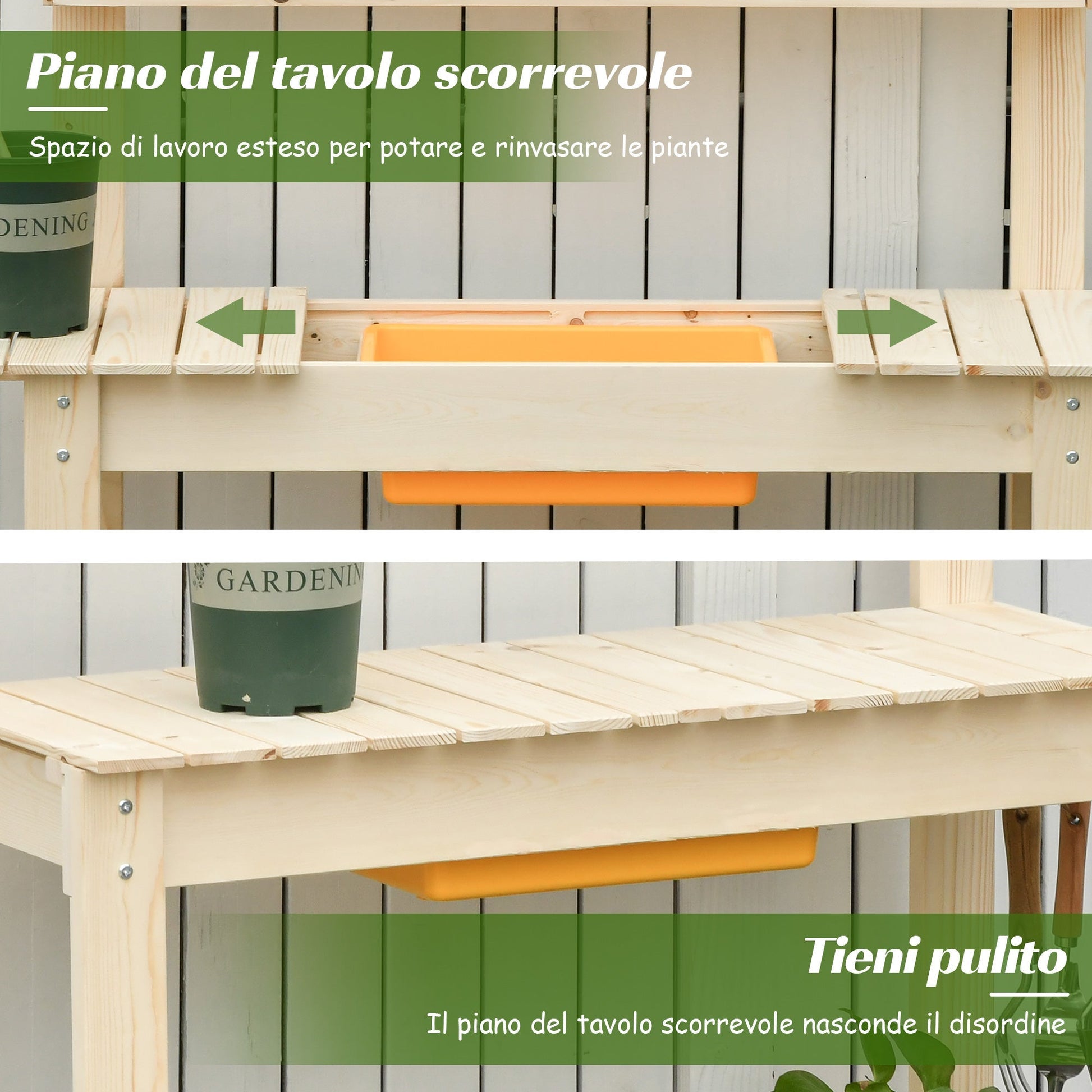 Outsunny work bench for natural wood gardening with integrated tray, shelves and hooks 100x40x140cm - Borgè