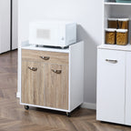 Kitchen Trolley Road for microwave with drawer, locker and 4 wheels, in wood, 60x40x77cm - white/oak - Borgè