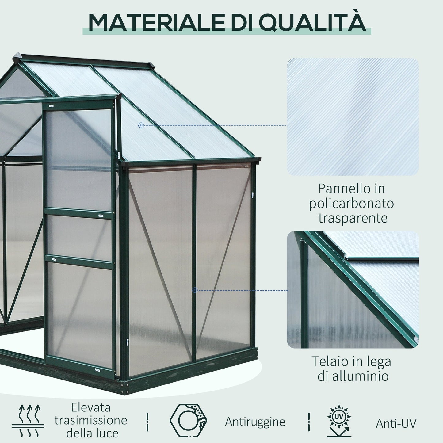 Outsunny Anti-UV Polycarbonate Garden Greenhouse with Window and Sliding Door, 190x132x201cm - Borgè