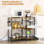 Homcom Kitchen Mobile with 3 shelves in chipboard with power outlet, USB port and basket, 90x40x83cm - Borgè