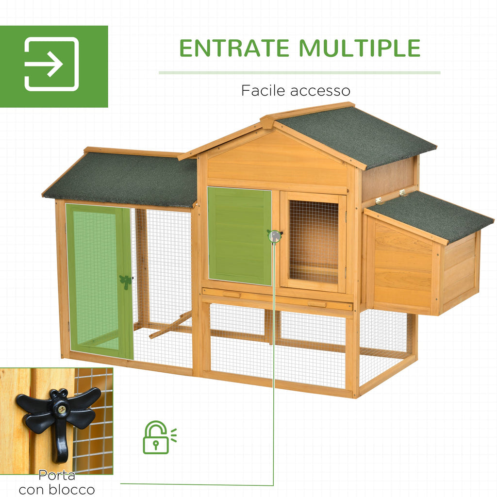 Chicken Coop with House and Open Area, Nest with Opening Roof and Wire Mesh, Yellow Wooden Chicken Coop, 168x75x103cm - Borge' Group Limited