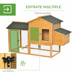 Chicken Coop with House and Open Area, Nest with Opening Roof and Wire Mesh, Yellow Wooden Chicken Coop, 168x75x103cm - Borge' Group Limited
