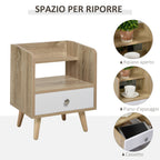 bedside table saving cabinet with drawer and wooden shelf 37x30x48cm - oak/white - Borgè