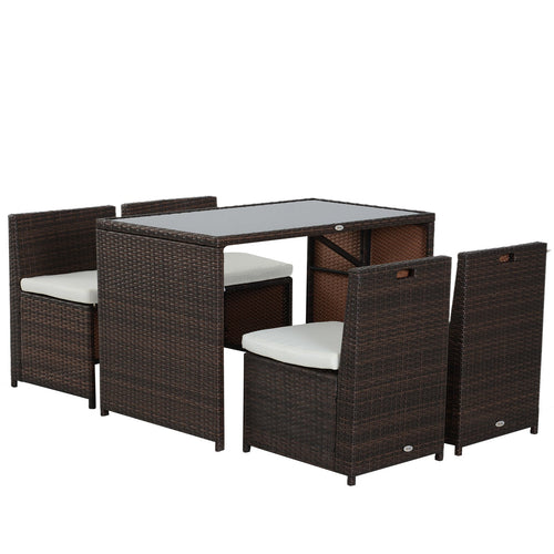5-Piece Rattan Garden Furniture Set, Dining Table, and 4 Chairs with Cushions - Borge' Group Limited