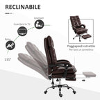 Ergonomic Presidential Faux Leather Office Chair, Swivel Office Chair with Adjustable Height, 135° Reclining and Pull-Out Footrest for Study and Desk, Brown - Borgè