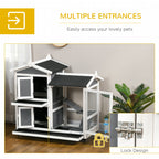 Outdoor Rabbit Hutch for 2 Wooden Rabbits with Removable Tray and Running Area, 110x60x104 cm - Borge' Group Limited