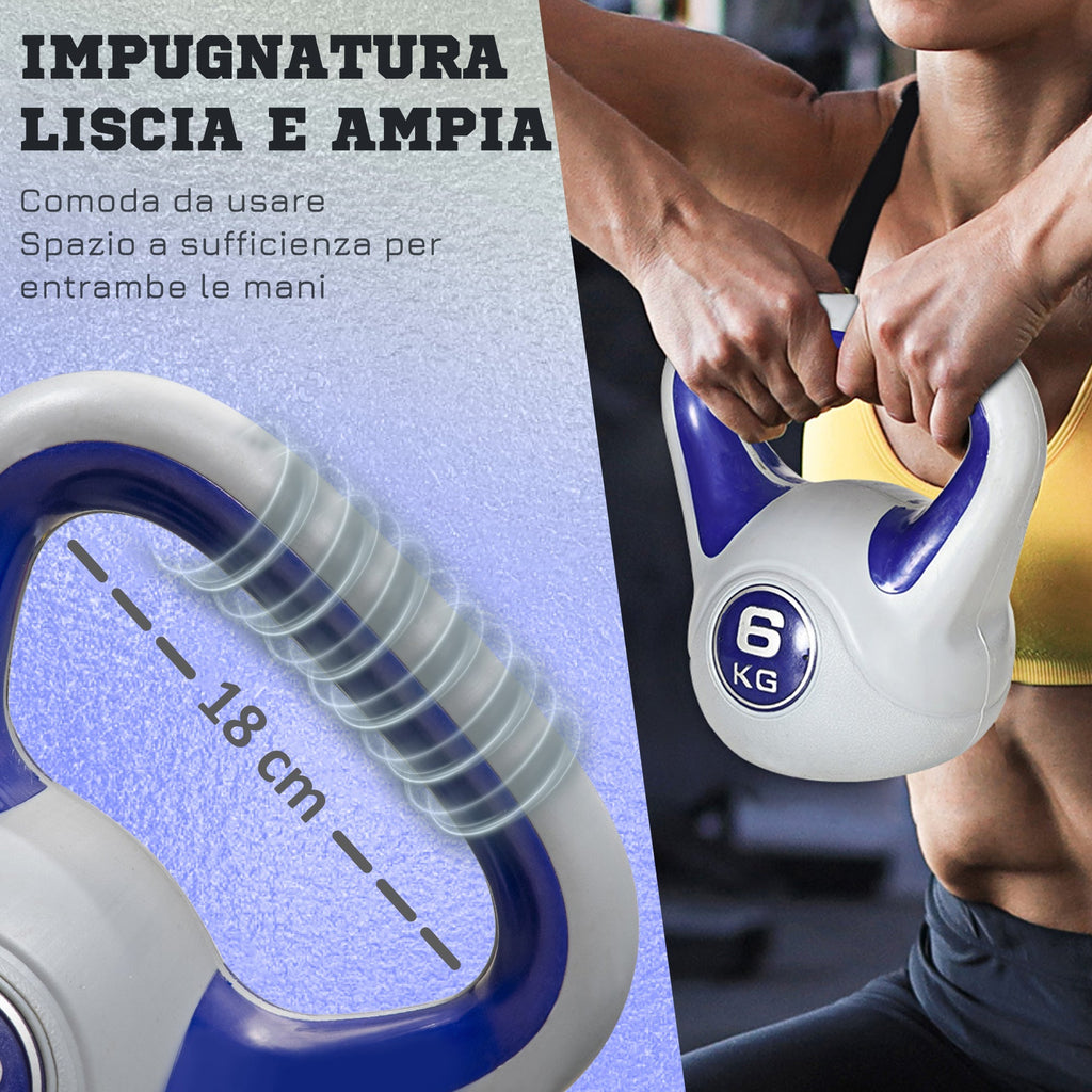 Kettlebell 6kg with Soft Coating and Flat Base in PU and Sand, 20x13x22cm, Purple - Borge' Group Limited
