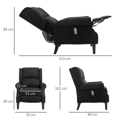 Black Reclining Armchair with heating and remote control, 78x84x101cm, black - Borgè