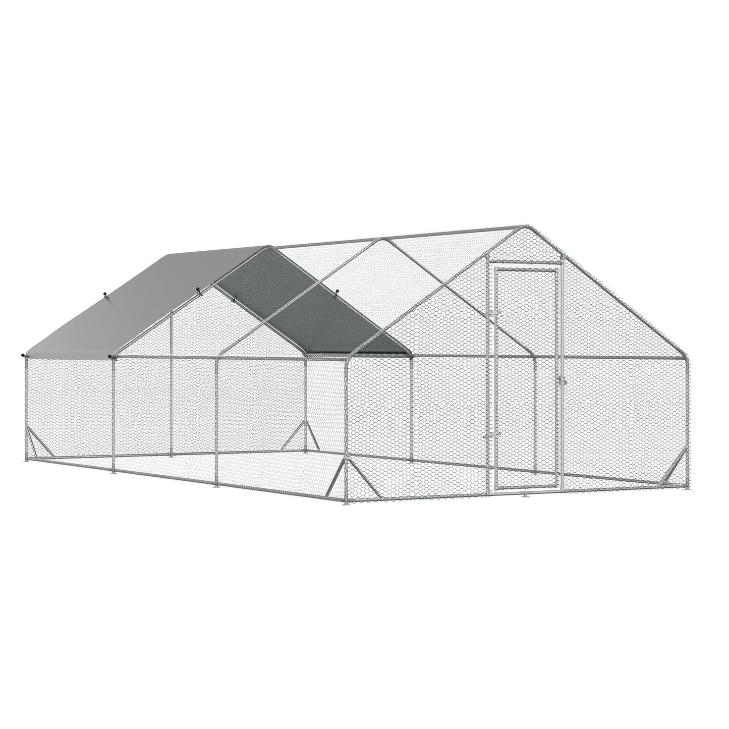 Pawhut Garden chicken coop with galvanized frame, waterproof coverage and hexagonal network, 3x6x2m, silver - Borgè