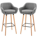 set of 2 modern bar stools with pillow, wooden legs and Grey fabric covering - Borgè
