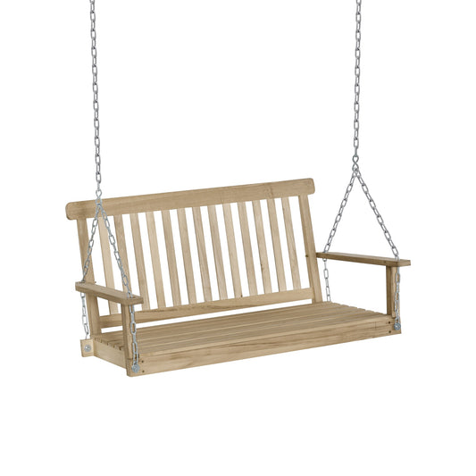 Outsunny outdoor rocking suspended for 2 people in wood and metal chains, natural color 119x65x61cm - Borgè