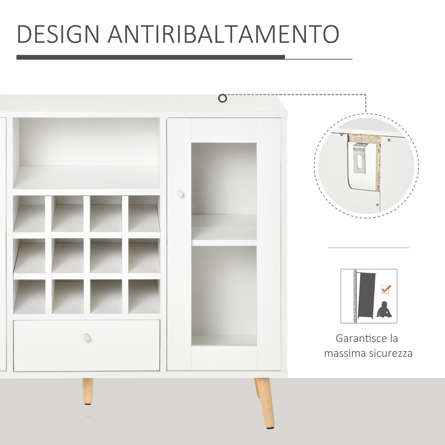 Creenza with cellars Wine 12 bottles, drawer and wooden cabinets 100x33x80 white white - Borgè