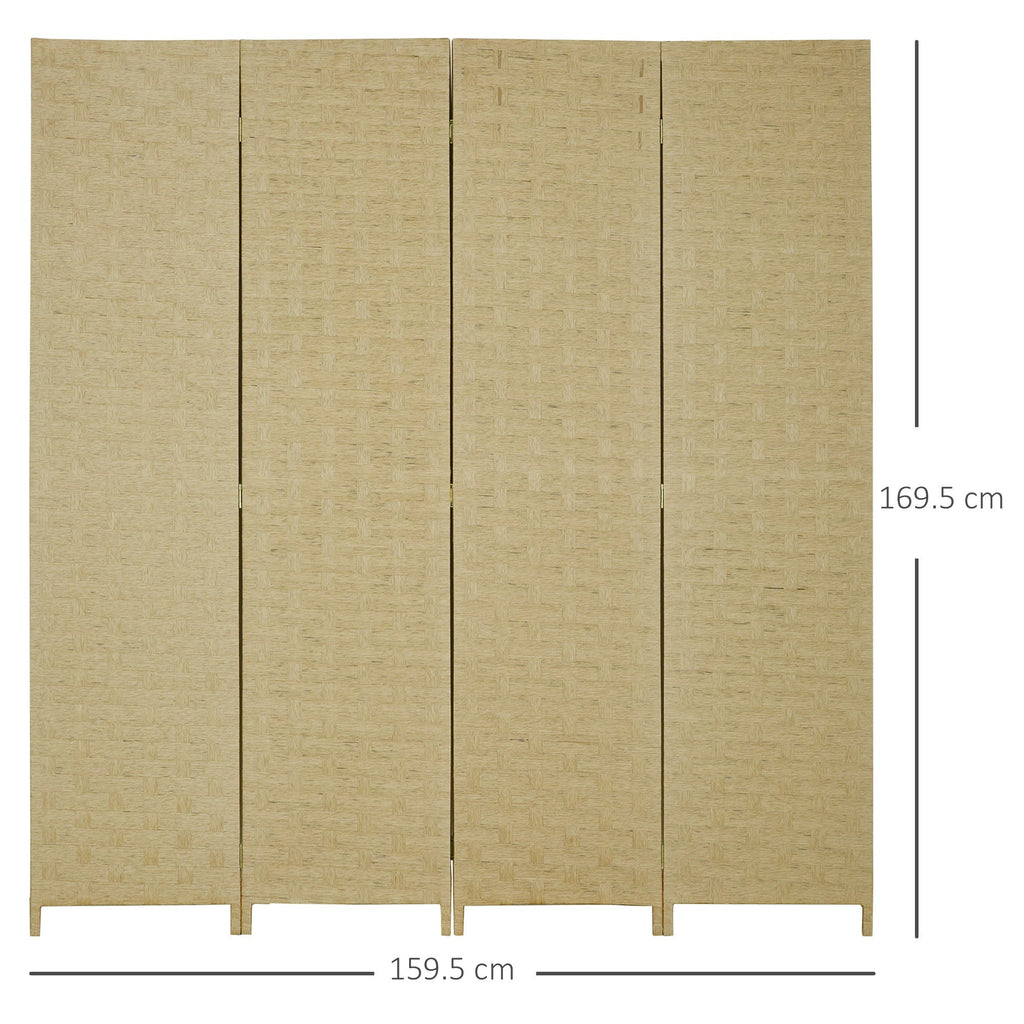 Indoor 4-Panel Wooden Folding Space-Saving Indoor Screen, Height 170cm, Brown - Borgè