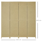 Indoor 4-Panel Wooden Folding Space-Saving Indoor Screen, Height 170cm, Brown - Borgè