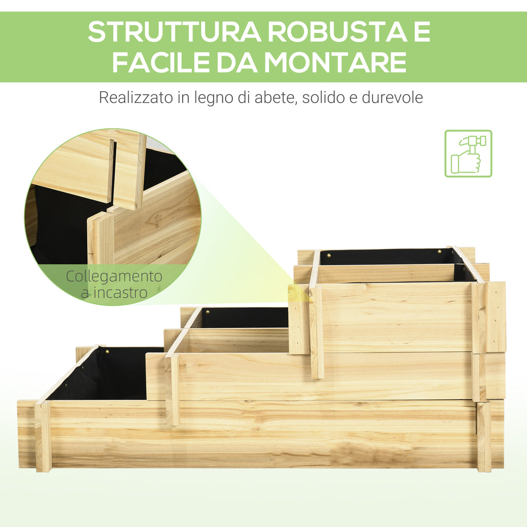 Outsunny garden raised at 3 levels in fir wood for vegetables, flowers and garden plants 93x93x35 cm - Borgè