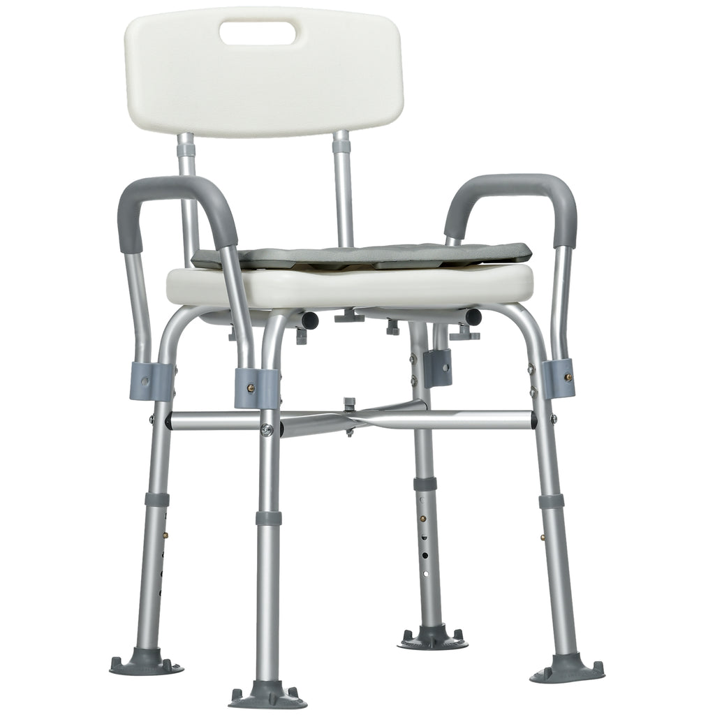 Homcom ADVANTABLE HEIGHT SHOWER SHOW WITH ARMS AND REMOVABLE CUSCIN 53.5X52X80-90 cm, White - Borgè