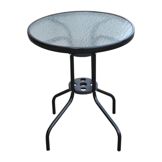 Outsunny round iron table with tempered glass top, black, φ60x70cm - Borgè