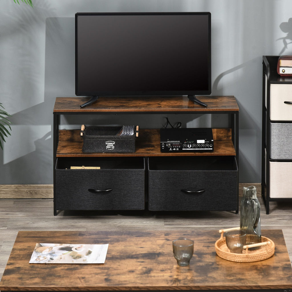 Industrial Style TV Mobile with fabric and shelf draws, metal and mdf, 98x29x56cm, brown - Borgè