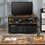 Industrial Style TV Mobile with fabric and shelf draws, metal and mdf, 98x29x56cm, brown - Borgè