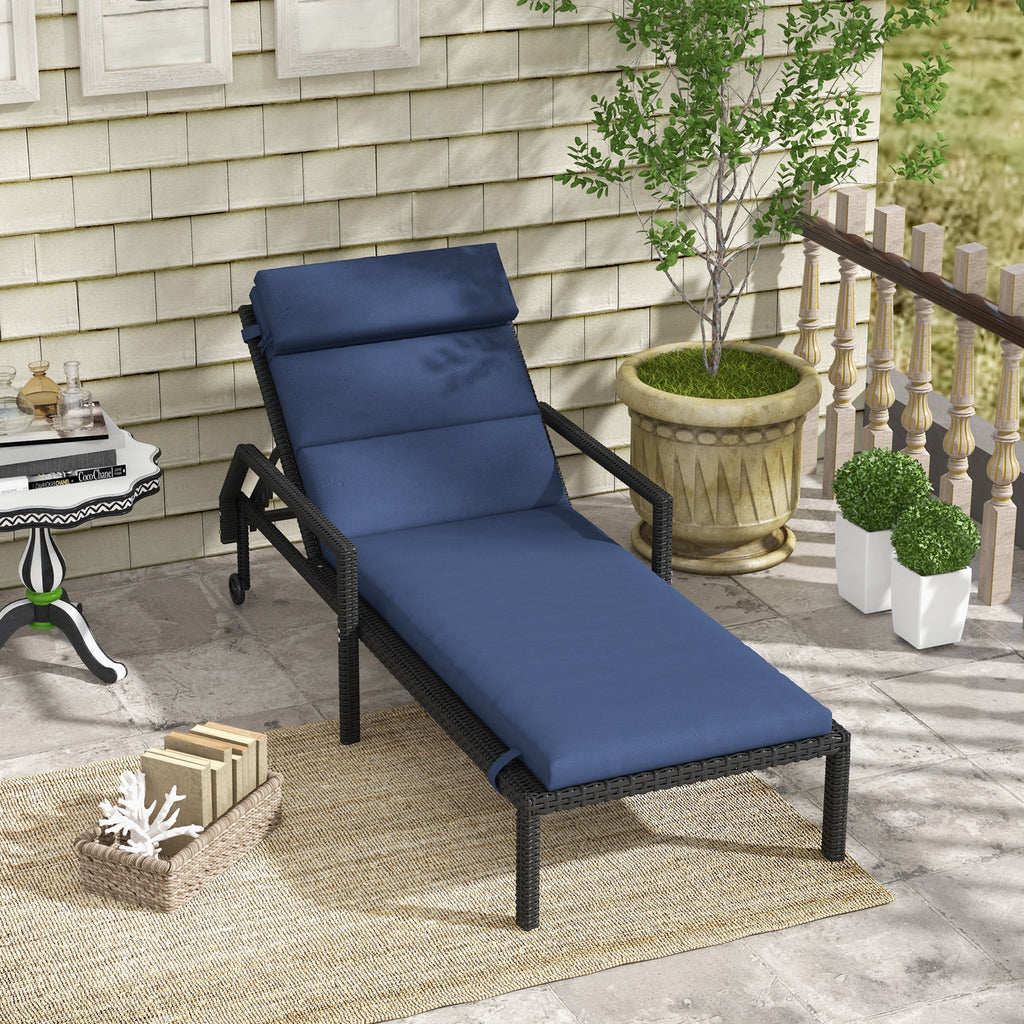 Outsunny cushion for deck chairs and sunbed bed with fixing laces, dark blue - Borgè