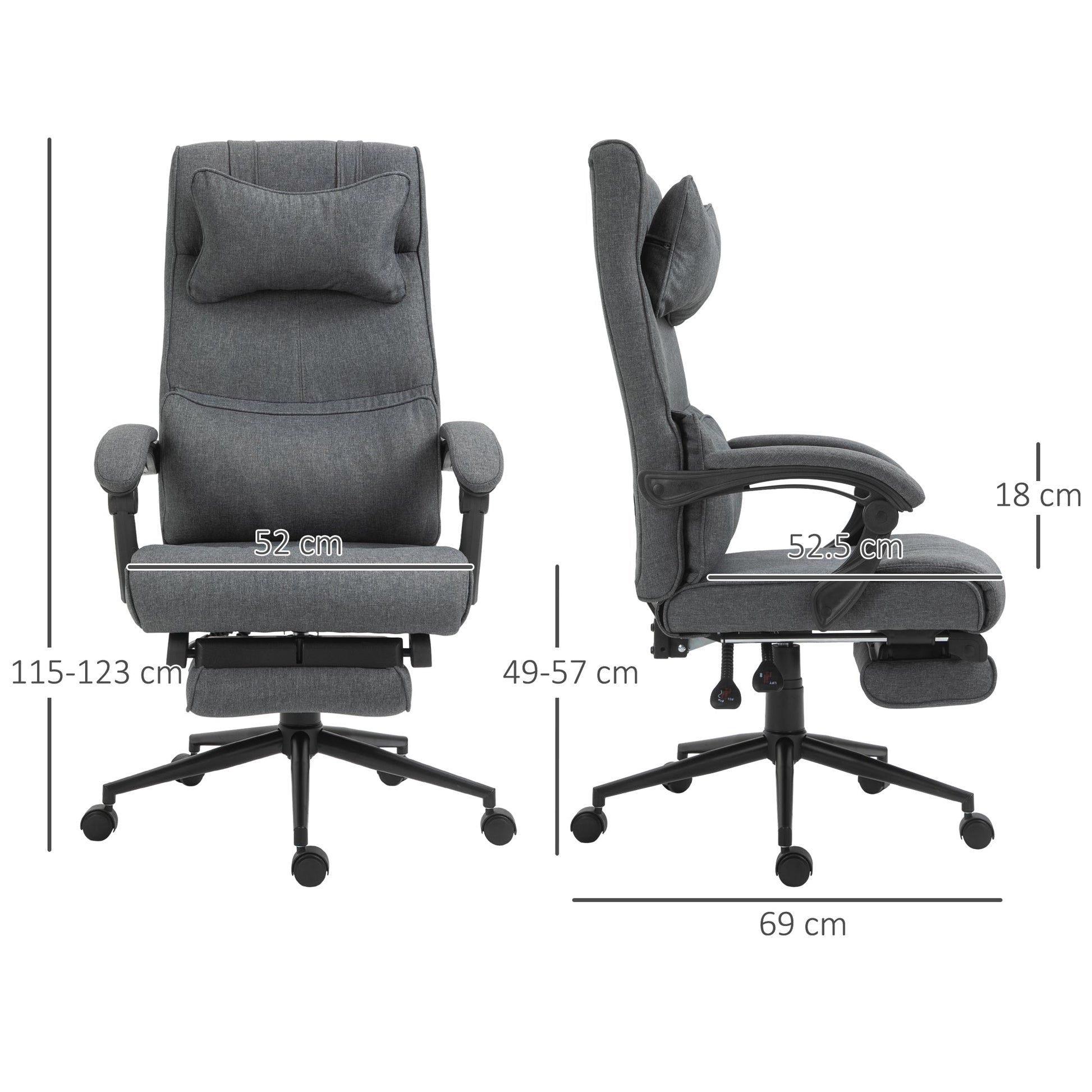 Ergonomic office chair with adjustable height with armrests and footrests, 66x70x115-123 cm, Grey - Borgè