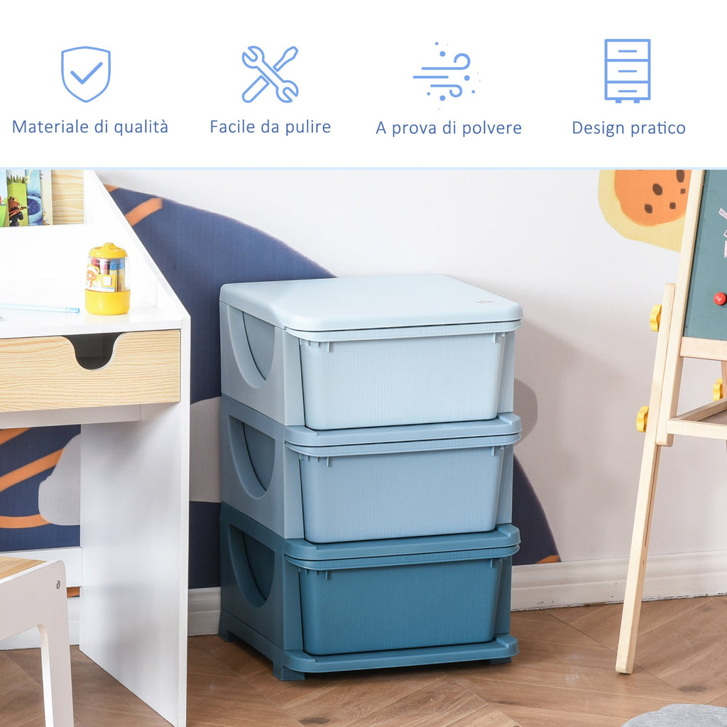 Colored plastic chest of bedroom with 3 drawers 37x37x56.5cm blue - Borgè