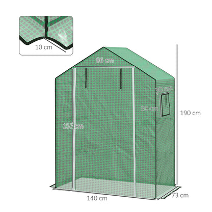 Outsunny PE Garden Greenhouse Cover with Hinged Door and Windows, 140x73x190cm, Green - Borgè