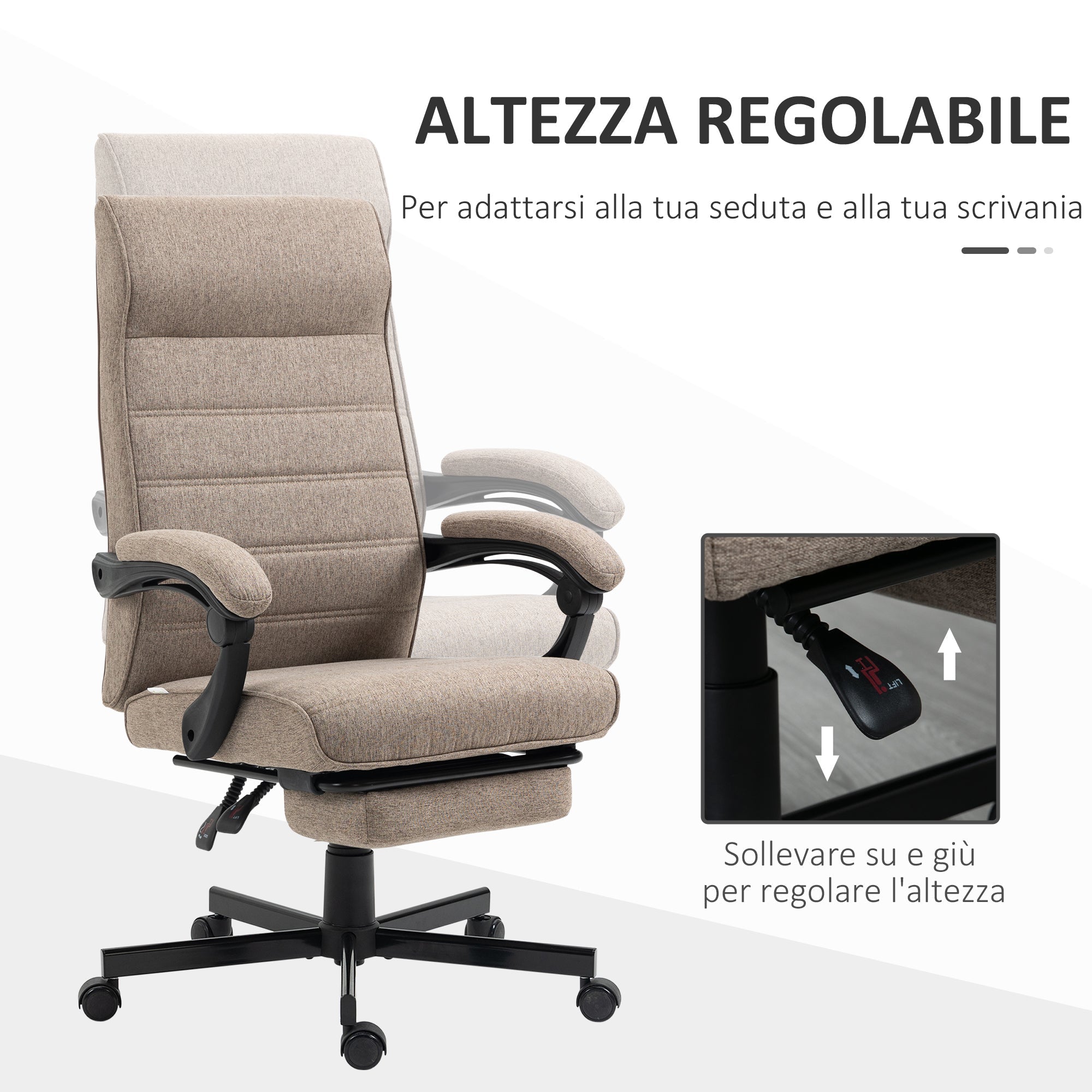 Vent office chair with adjustable height, footrests included and padded seat, 68x67x106-114 cm, brown - Borgè