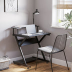 Table PC Room Road with raised monitor shelf, wooden office desk, 70x60x85.5cm - Black - Borgè