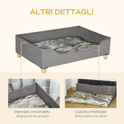 PAWHUT RECOCCED FOR DOGS RELATED WITH MDF wood panels, padded pillow, 81lx56x23.5cm, Grey