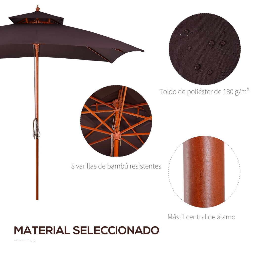3x3 m Garden and Terrace Umbrella with 8 Ribs and 2-Tier Parasol Cover, Brown - Borge' Group Limited