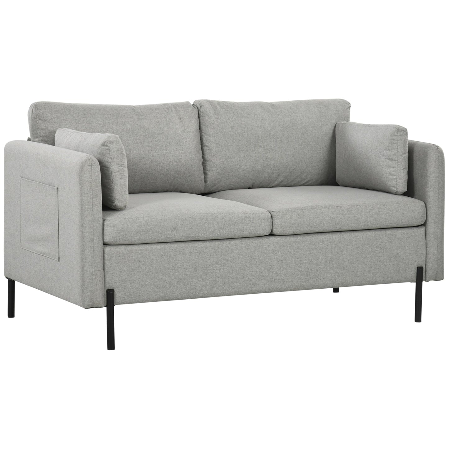 Homcom 2 -seater sofa living room in linen effect fabric and steel with side pockets, 143x73x77cm, Grey - Borgè