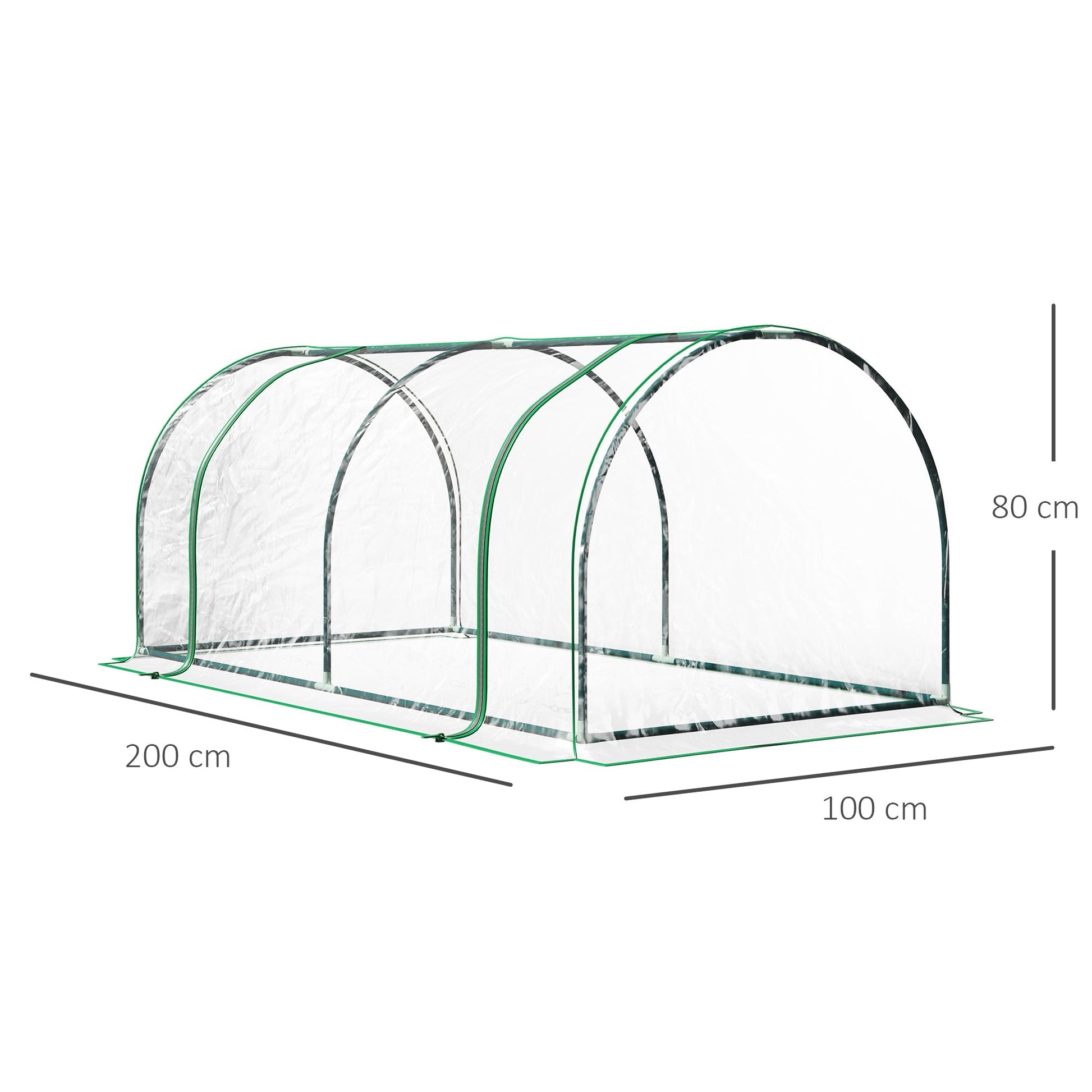 Outsunny Garden greenhouse tunnel in steel and with PVC cover, 200x100x80 cm, transparent and green - Borgè