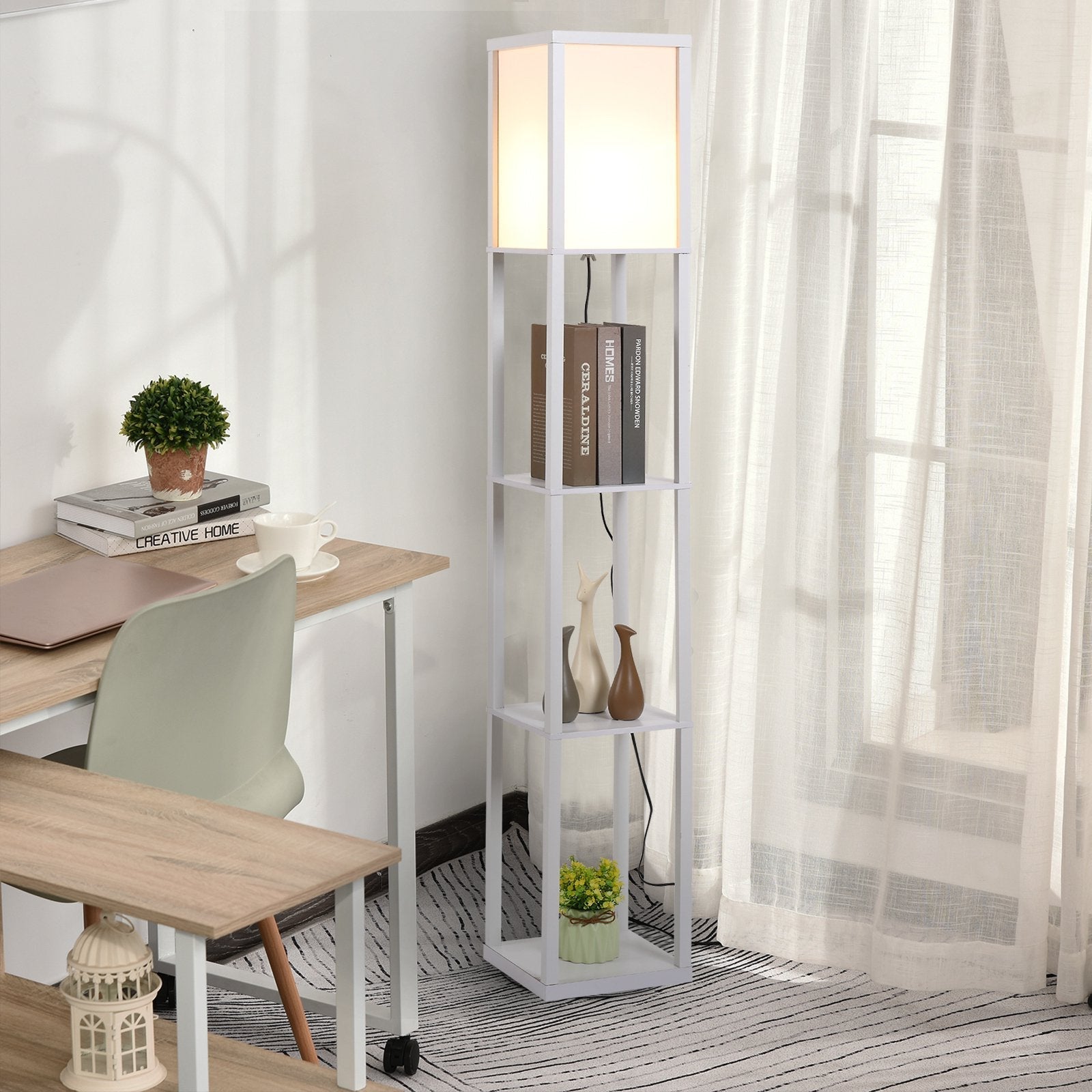 ground lamp with integrated shelves - white - Borgè
