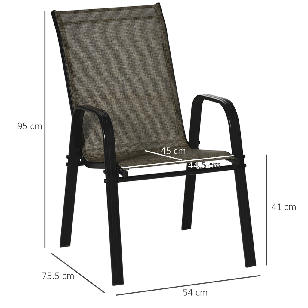 Garden Chairs Set of 4, Stackable Outdoor Chairs in Metal and Breathable Fabric, Brown - Borge' Group Limited