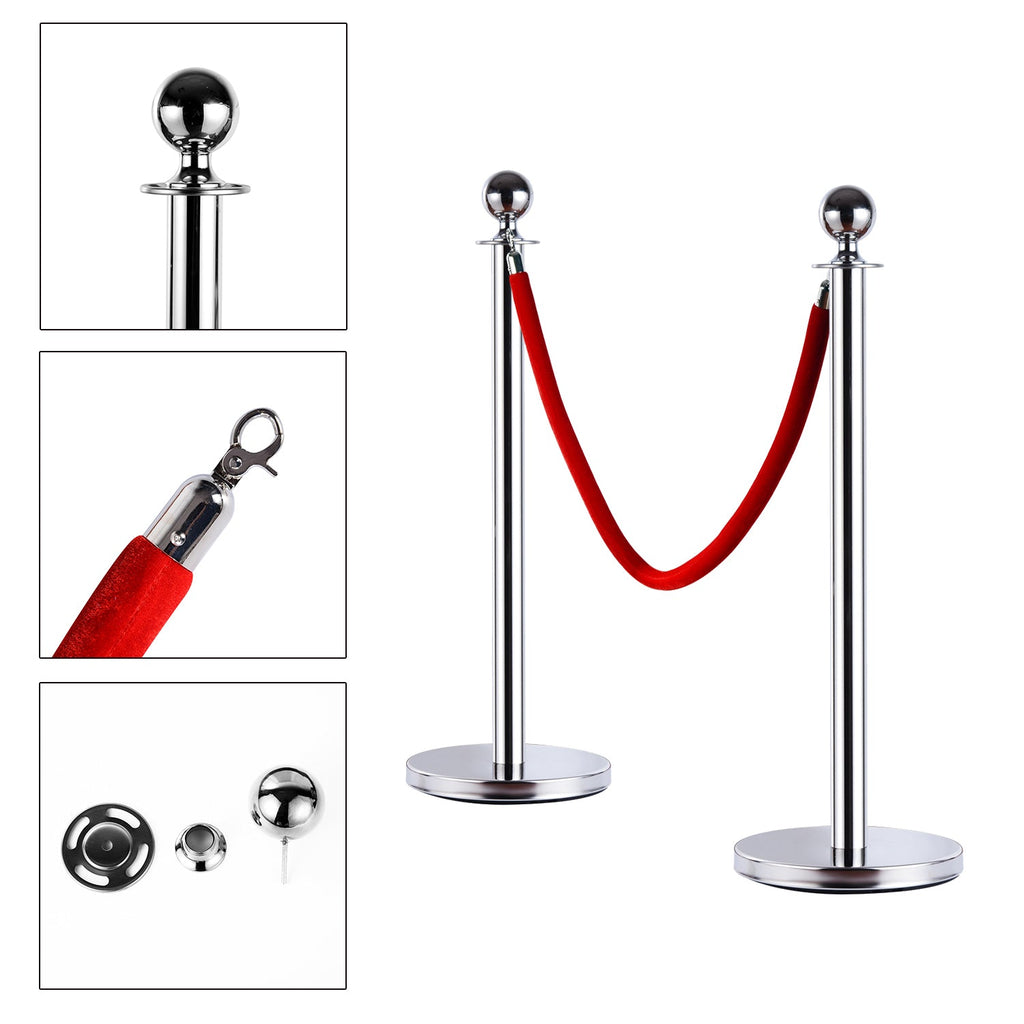 Silver Stainless Steel Retractable Bollard | with Red Rope | ф32 x 95cm - Borgè
